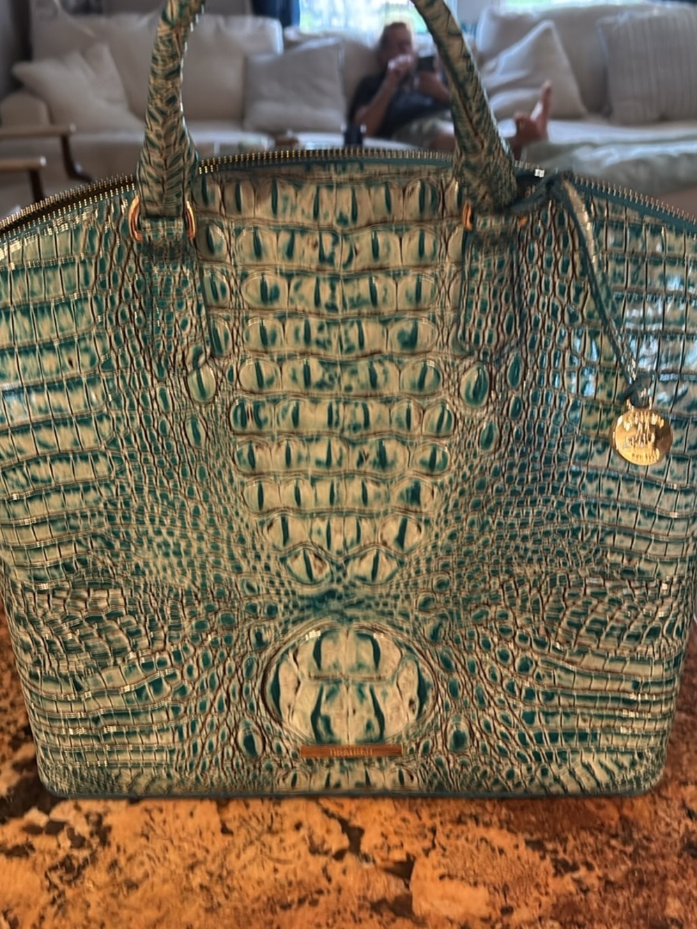 Elegant Croc-Embossed Tote Bag in Teal